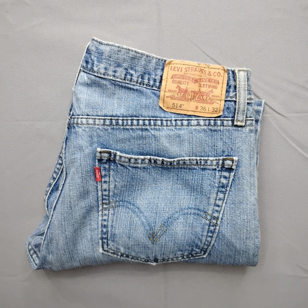 Levis 514 Slim Straight Jeans Mens 36x32 Light Wash Blue Denim